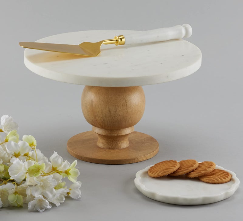 Stone Essential Gloria Marble Decorating Round Pizza Cake Stand (Color-White) - Image 2
