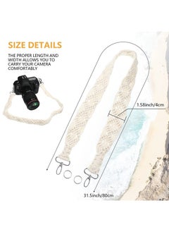 Macrame Camera Strap Bag Shoulder Strap Woven Natural Cotton Cord Bag Strap for Women, Men (White,31.5 x 1.5 Inches)