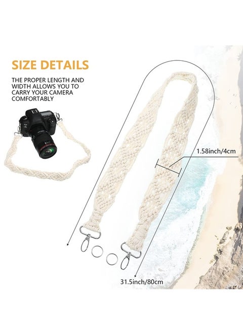 Macrame Camera Strap Bag Shoulder Strap Woven Natural Cotton Cord Bag Strap for Women, Men (White,31.5 x 1.5 Inches)