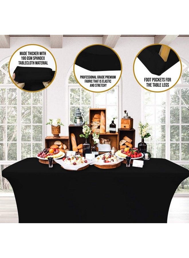 White Classic Wealuxe 6Feet Rectangle Tablecloth Spandex Stretchable Table Cloth Cover Black 2 Pack  - Image 4