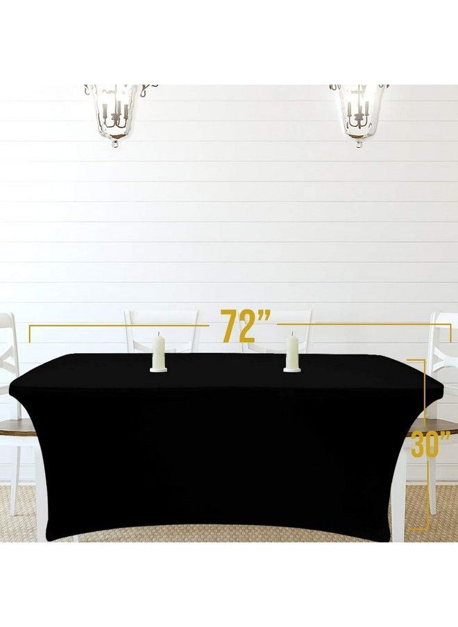 White Classic Wealuxe 6Feet Rectangle Tablecloth Spandex Stretchable Table Cloth Cover Black 2 Pack  - Image 3
