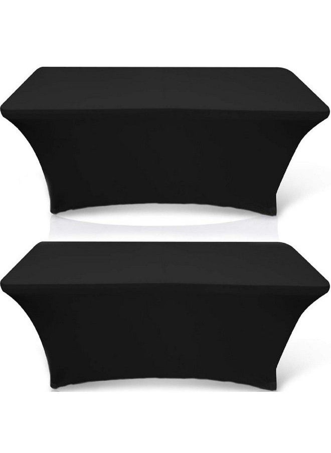 White Classic Wealuxe 6Feet Rectangle Tablecloth Spandex Stretchable Table Cloth Cover Black 2 Pack  - Image 1