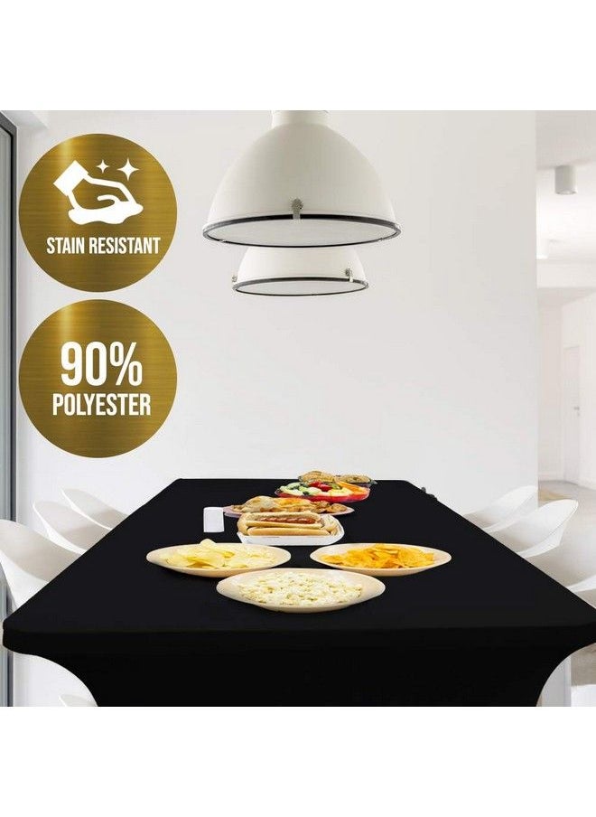 White Classic Wealuxe 6Feet Rectangle Tablecloth Spandex Stretchable Table Cloth Cover Black 2 Pack  - Image 5