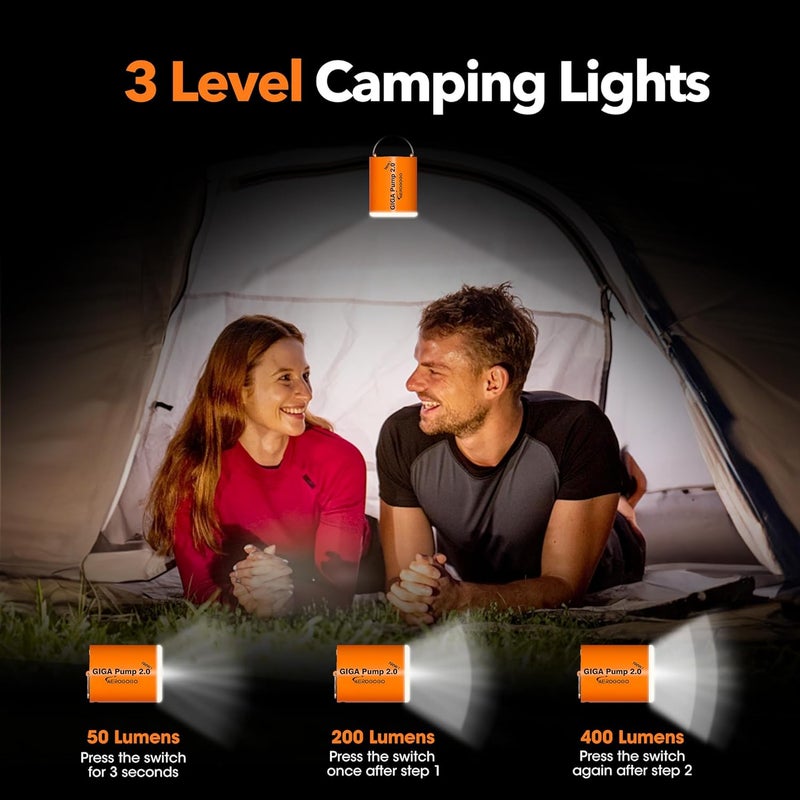 GIGA PUMP Portable Air Pump for Inflatables, 4kPa Mini Air Mattress Pump with Camping Light, 1300mah Battery Rechargeable Pump Inflator/Deflator for Swimming Rings, Air Mattress, Pool Float, Vacuum Bags - Image 4