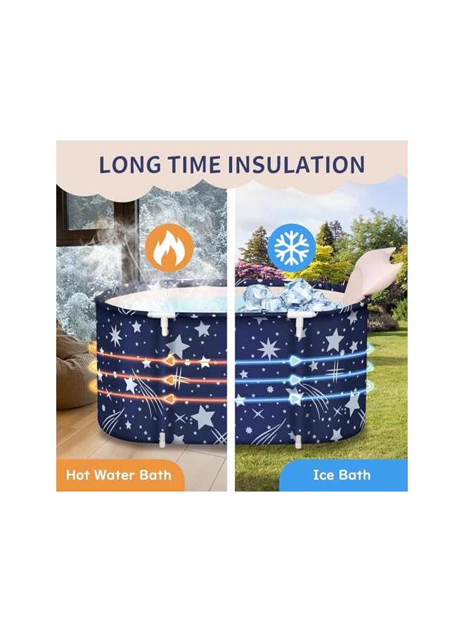 The Bros Folding Bathtub, Collapsible Bathtub with Backrest, Big Capacity Tubs Bath with Drain Valve, Adult Freestanding Bath Bucket, Portable Bathtub for Home Spa, Ice Bath, Hot Bath (120× 55× 50cm) - Image 2