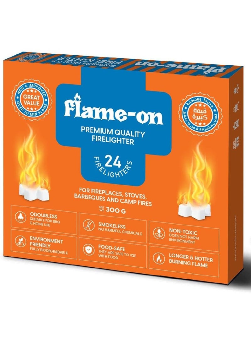 Flame-on Flame-On Premium Quality Fire Lighter Cubes for Charcoal,Fireplaces, Stoves, Barbeques BBQ and Camp Fires. (24 Piece Cubes)  - Image 1