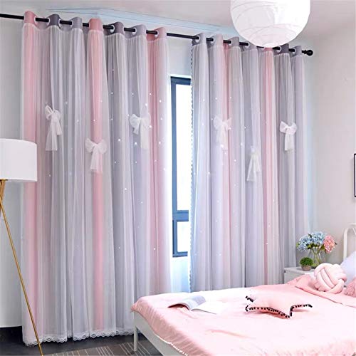Yancorp Curtains for Girls Bedroom Kids Room Curtain Colorful Window Nursery Curtain 84 inches Length Room Darkening Grommet 2 Layers (Pink Grey, W52 X L84) - Image 2