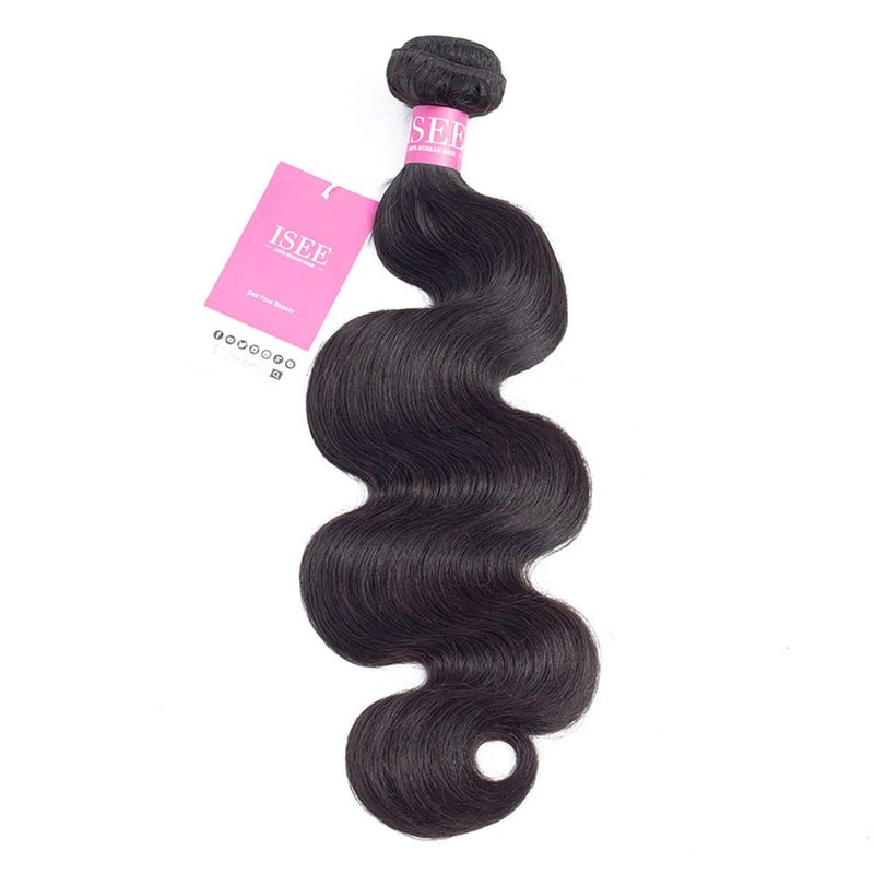 ISEE Hair 8A Unprocessed Brazilian Virgin Body Wave Human Hair One Bundles 100% Unprocessed Human Hair Extensions Natural Black (22'') - Image 1