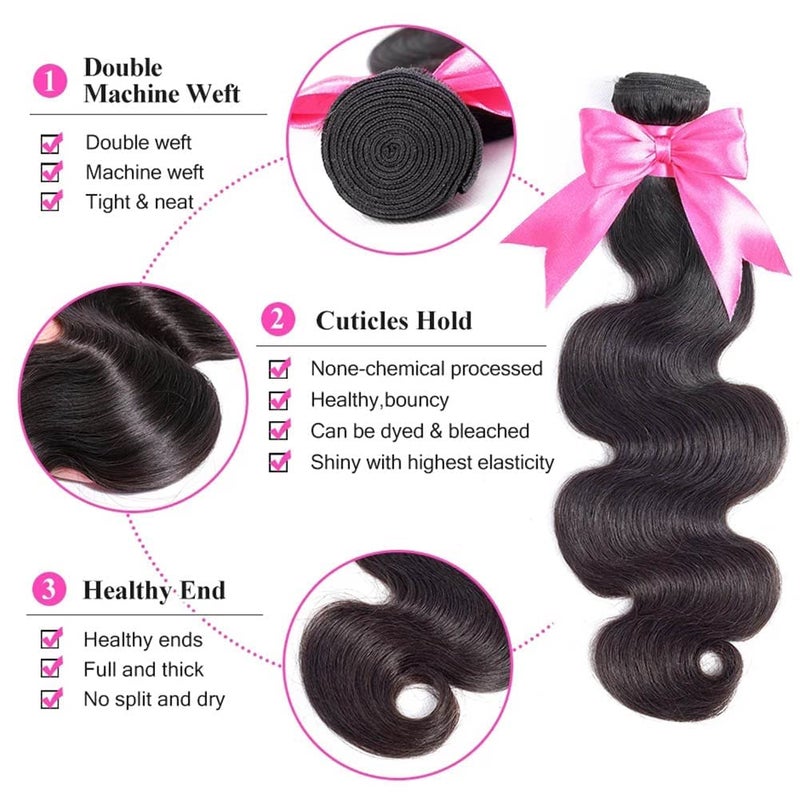 ISEE Hair 8A Unprocessed Brazilian Virgin Body Wave Human Hair One Bundles 100% Unprocessed Human Hair Extensions Natural Black (22'') - Image 3