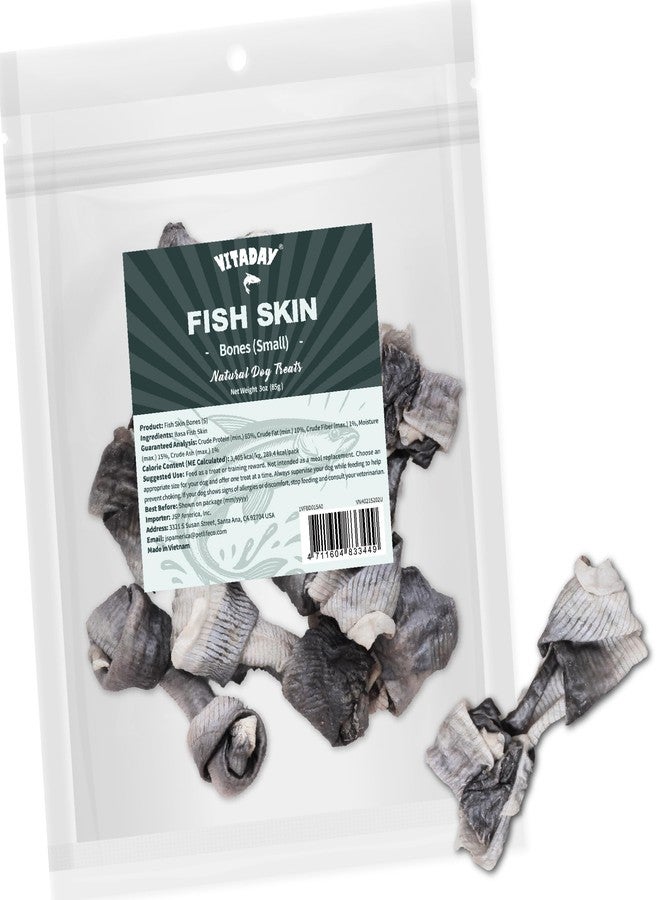 VITADAY Dog Jerky, 100% Fish Skin Dog Treats, Tough Grain-Free Rawhide Alternative, Natural Dog Jerky Treats for, Rich in Collagen & Omega-3, Low Fat, Hypoallergenic, 3 oz Pack, Bones (S) - Image 1