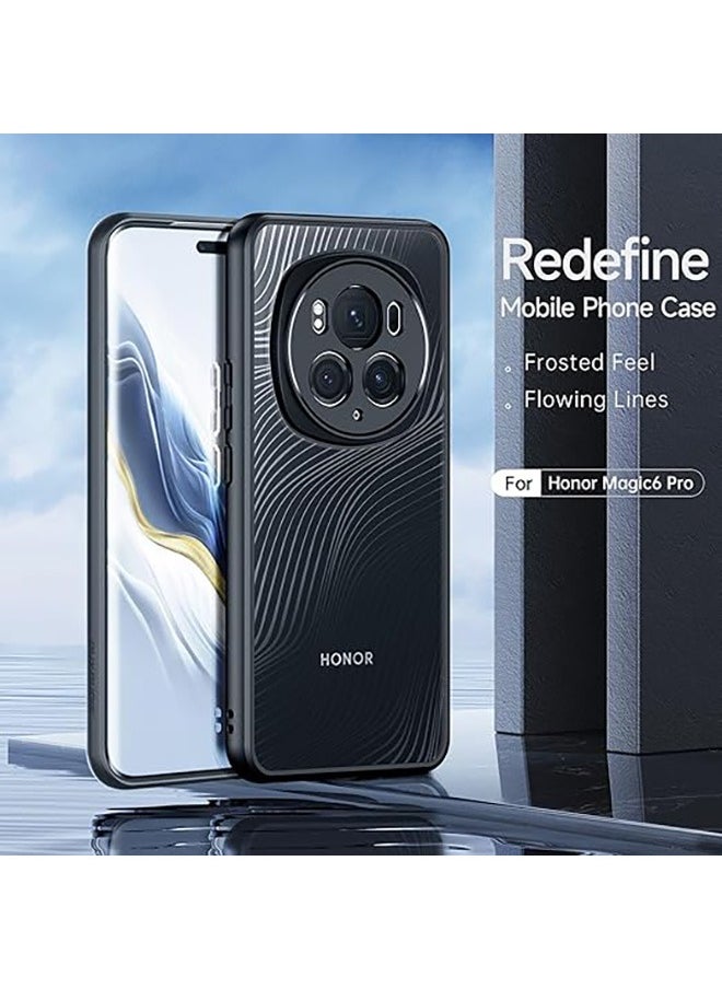 Generic - Compatible with Honor Magic 6 Pro 5G Case, High Quality PC+TPU Material Flowing Line Transparent Frosted Protective, Anti-Fall Drop Protection, Shockproof Case, Black - Image 1