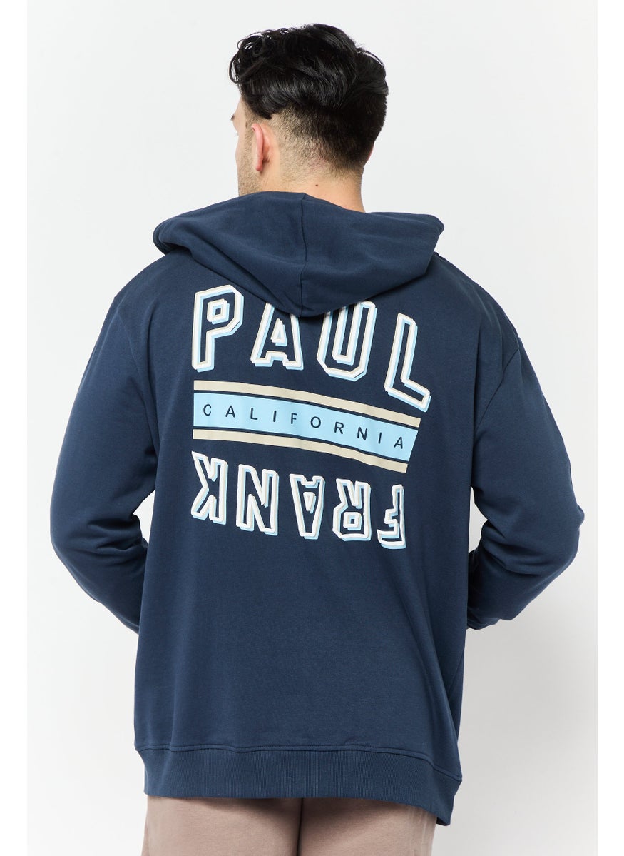 Paul Frank Men Hooded Brand Logo Long Sleeves Sweatshirt, Navy  - Image 2