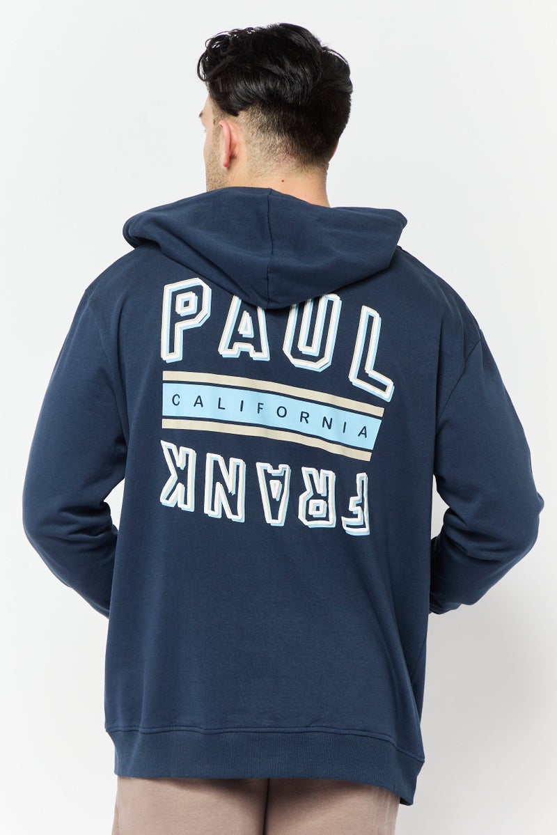 Paul Frank Men Hooded Brand Logo Long Sleeves Sweatshirt, Navy - Image 2