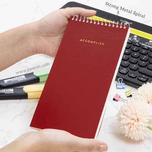 NEORAH—PETITE Daily To Do List Pad | 128 Pages | 20.0 x 10.0 cm|Daily + Hourly Split + Notes page|Durable Metal Spiral Desk Notepad + tear off sheets | Academics Planner, Office Work Planner (RED) - Image 2