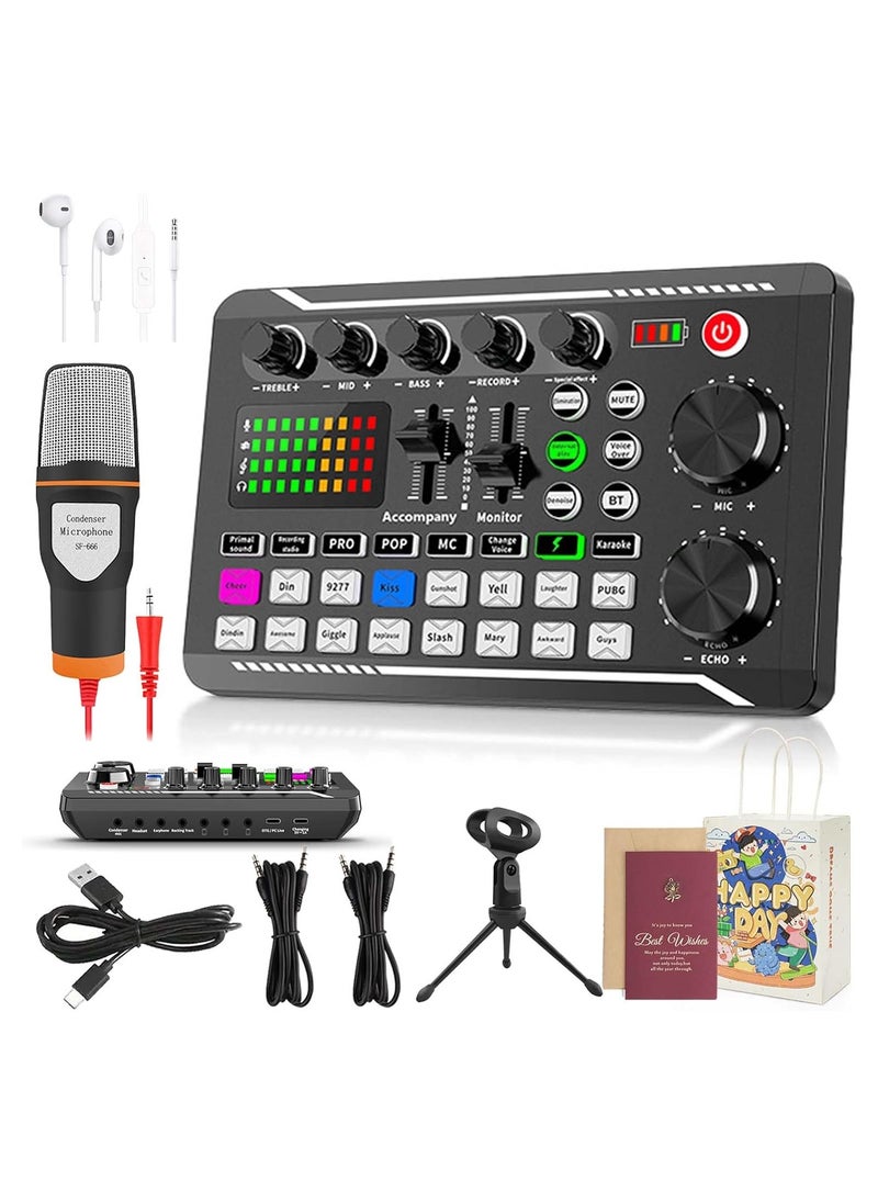 NNEWVANTE F988 Professional DJ Mixer with Voice Changer & Effects, Sound Mixer Board for Live Streaming/Gaming (F998 Sound Card + Microphone)  - Image 1