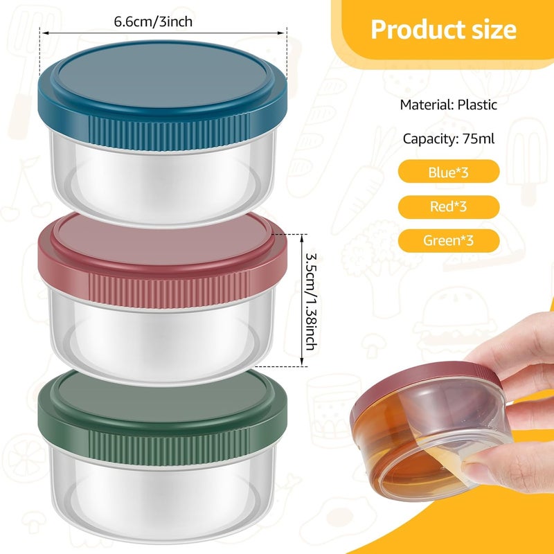 windforgecraft 9 Pack Salad Dressing Container Take Out Small Condiment Containers and Leakproof Lid Food Container Sauce Pots with Lids Reusable Dipping Sauce Cups Set for Lunch Box Picnic and Travel (Style 2) - Image 2