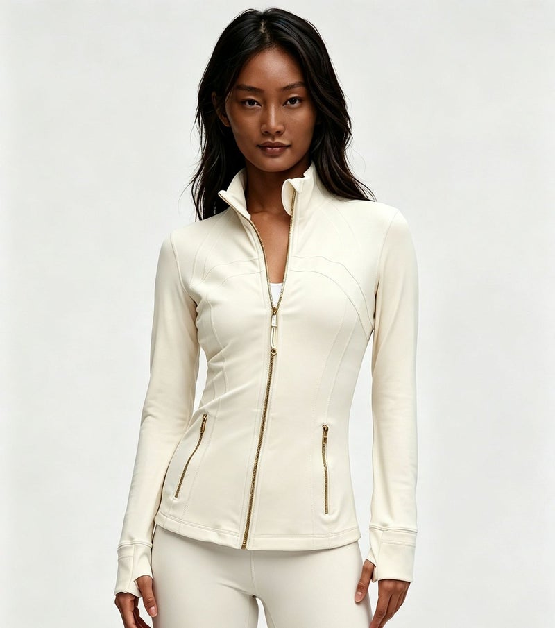 Lululemon Women's Stand Collar Zip-Up Workout Jacket with Thumb Holes & Zipper Pockets - Image 2