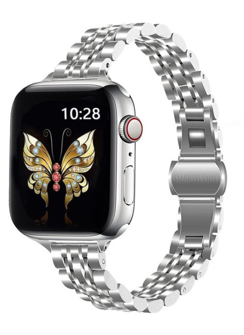 O Ozone Slim Metal Straps For Apple Watch Series 10 9 8 7 6 5 4 SE, 38/40/41/42mm Stainless Steel Metal Smartwatch Wristband -Silver/Rose Gold  - Image 1