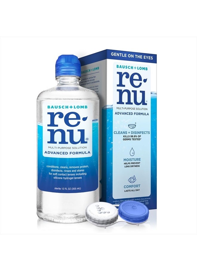Renu Contact Lens Solution Multipurpose Disinfectant, Advanced Formula Lens Cleaner, Cleans & Moisturizes Soft & Silicon Hydrogel Lenses, 12 Fl Oz  - Image 1