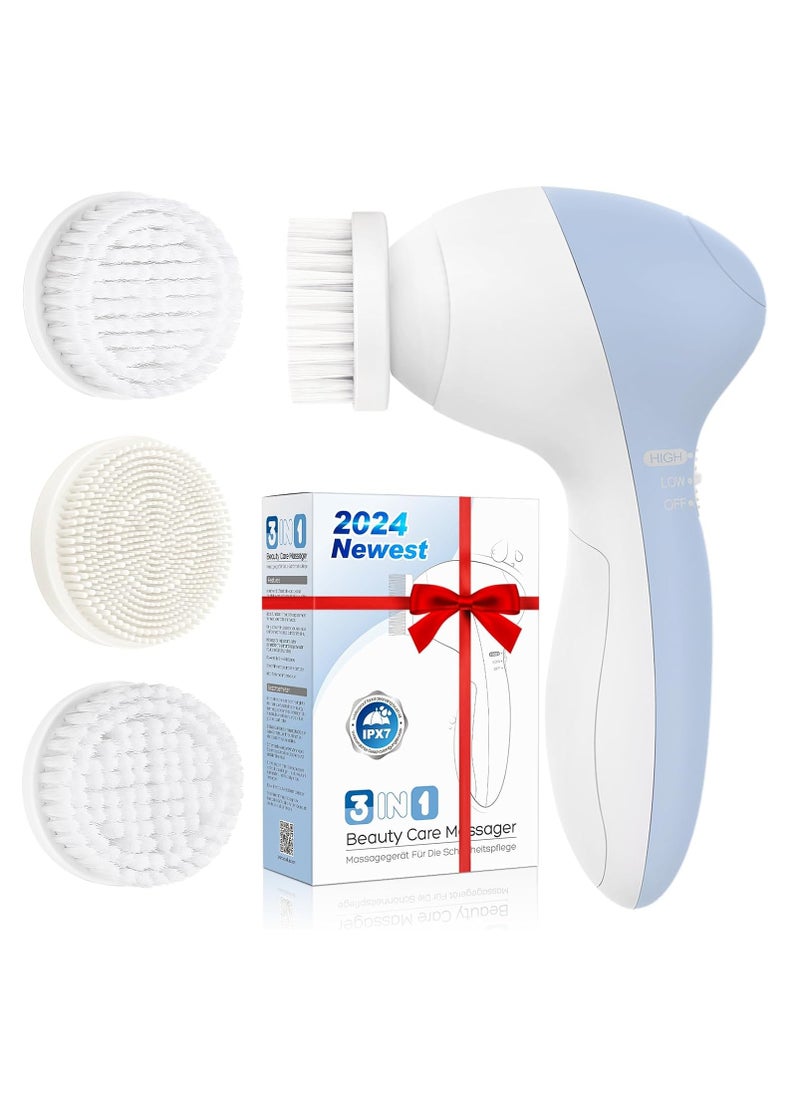 COSLUS - COSLUS Facial Cleansing Brush Silicone Face Scrubber: 3 in1 FBS-D Electric Exfoliating Massage Device Waterproof Deep Cleaning Exfoliation Rotating Spa Machine - Electronic Skin Care Wash Clean System - Image 1