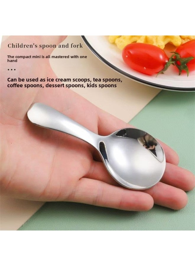410 Stainless Steel Portable Spoon Fork Short Handle Fork Spoon Student Dinner Dessert Round Spoon Fork Mini Tableware-Specifications:Small Spoon (original Color) - Image 4