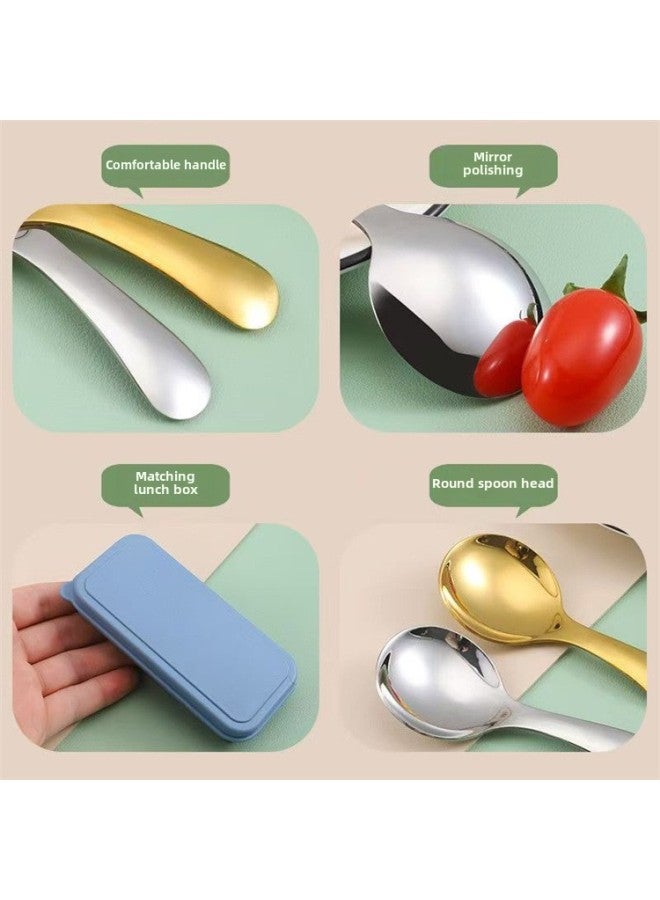 410 Stainless Steel Portable Spoon Fork Short Handle Fork Spoon Student Dinner Dessert Round Spoon Fork Mini Tableware-Specifications:Small Spoon (original Color) - Image 5