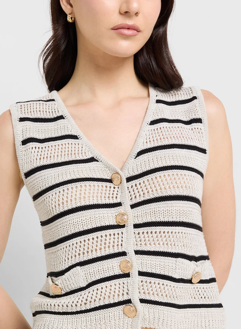 Ginger Knitted Crochet Button Down Vest