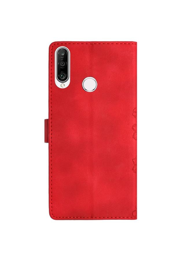 زبون جراب لهاتف Huawei P30 lite، جراب هاتف من البولي يوريثان المنقوش بنقشة زهور الكرز والفراشات - Image 3