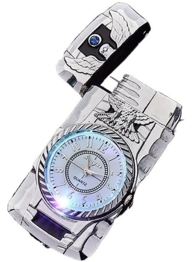 ACLIX Metal Windproof Butane Lighter, Direct Injection Switchable Open Flame, Dual Flame Lighter, Adjustable Gas Lighter, Jet Gas Butane Lighter Candle, Camping Silver - Image 1