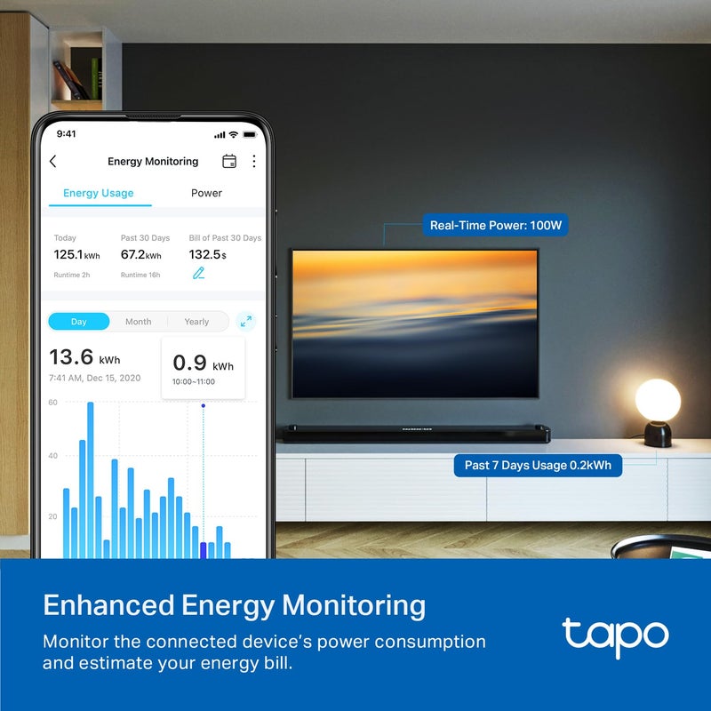 Tapo Smart Plug, Wi-Fi in-Wall Outlet, Matter Compatible, Energy Monitoring, 15A/1800W Max, Works with Alexa, Apple Home, Google Home, SmartThings, Voice/Remote Control, ETL Certified - Tapo P210M - Image 4