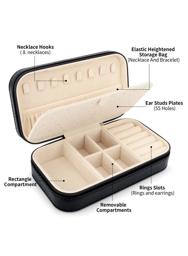 DesignSter Travel Jewelry Box, PU Leather Portable Jewelry Case, Small Jewelry Boxes for Gifts, Travel Jewelry Organizer for Women Rings Earrings Necklaces Bracelets (Black) - Image 2