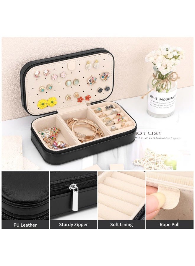 DesignSter Travel Jewelry Box, PU Leather Portable Jewelry Case, Small Jewelry Boxes for Gifts, Travel Jewelry Organizer for Women Rings Earrings Necklaces Bracelets (Black) - Image 3