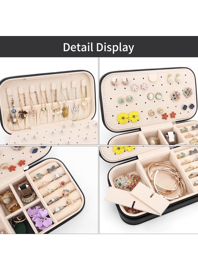 DesignSter Travel Jewelry Box, PU Leather Portable Jewelry Case, Small Jewelry Boxes for Gifts, Travel Jewelry Organizer for Women Rings Earrings Necklaces Bracelets (Black) - Image 4