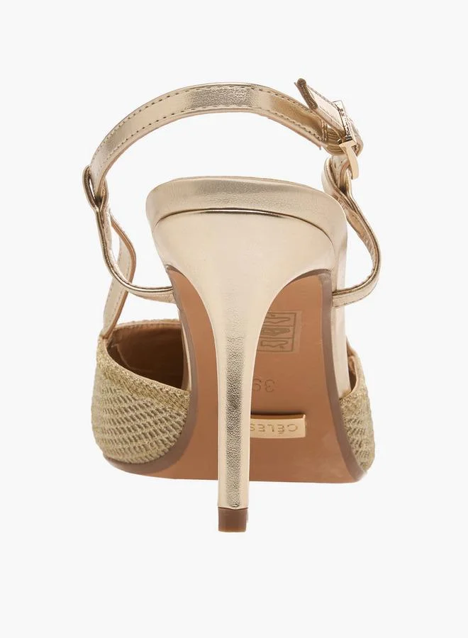 Celeste GOLD Women Textured Stiletto Slingback Heels for Women | Best Price UAE