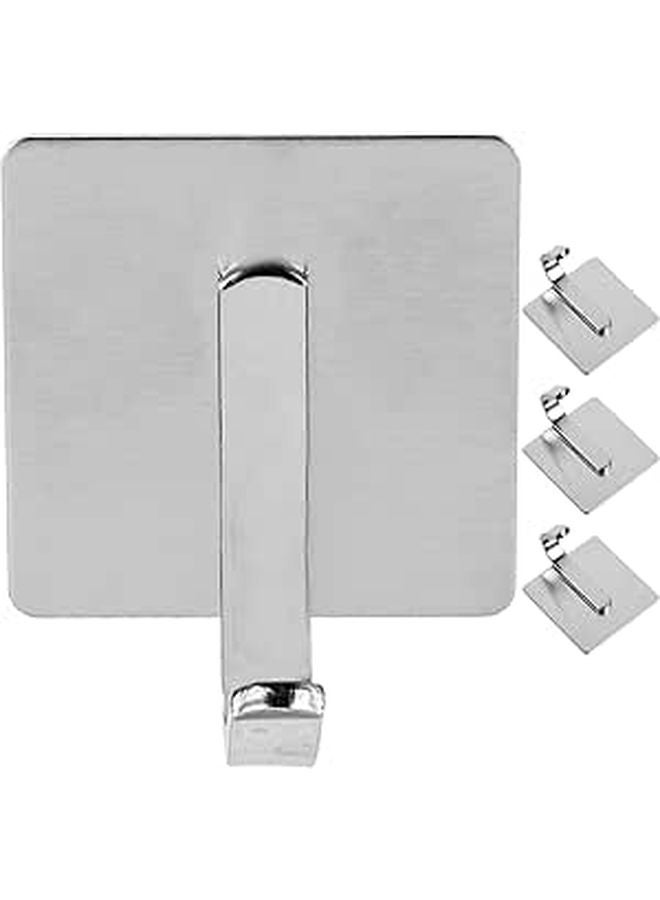 Stainless Steel Adhesive Hooks Heavy Duty No Drilling Damage Brushed Silver Wall Hooks - Image 1