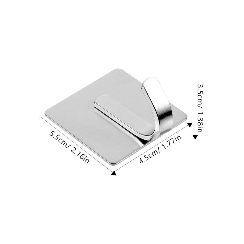 Stainless Steel Adhesive Hooks Heavy Duty No Drilling Damage Brushed Silver Wall Hooks - Image 3