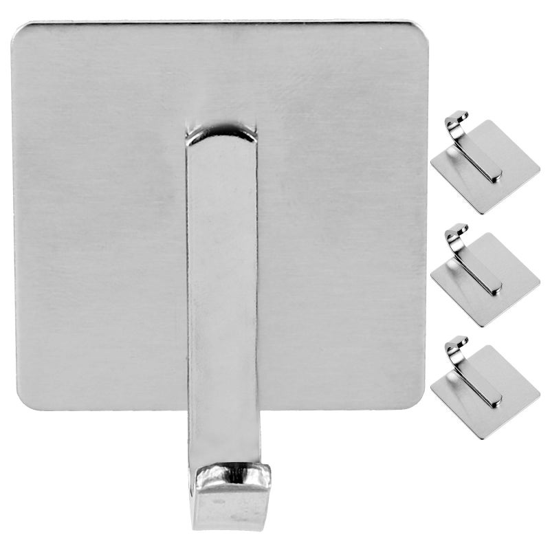 Stainless Steel Adhesive Hooks Heavy Duty No Drilling Damage Brushed Silver Wall Hooks - Image 2