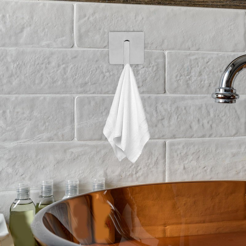 Stainless Steel Adhesive Hooks Heavy Duty No Drilling Damage Brushed Silver Wall Hooks - Image 5