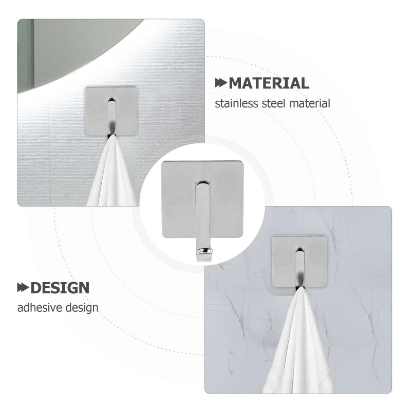 Stainless Steel Adhesive Hooks Heavy Duty No Drilling Damage Brushed Silver Wall Hooks - Image 4