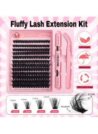 مجموعة تركيب رموش كلاستر DIY عدد 240 قطعة رموش 60D بتجعيد D بطول 10-16 مم مع لاصق الرموش وبرايمر التثبيت وملقط رموش مجموعة رموش كثيفة طبيعية - view 2