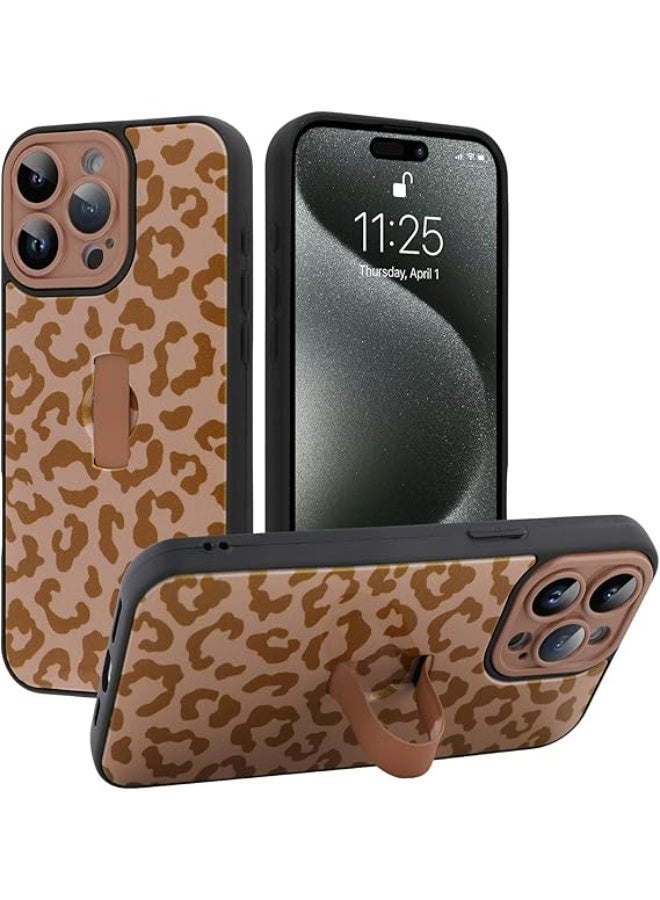 Phone case compatible with iPhone 14 Pro Max, with a finger strap, soft TPU shockproof protective cover with a leopard print.