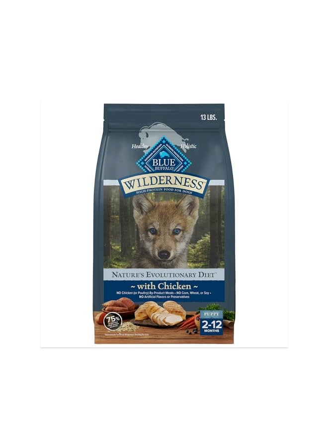 Blue Buffalo Wilderness Puppy High Protein Dry Dog Food With Real Chicken Plus Wholesome Grains, Made in the USA with Natural Ingredients, Chicken, 13-lb. Bag - Image 1