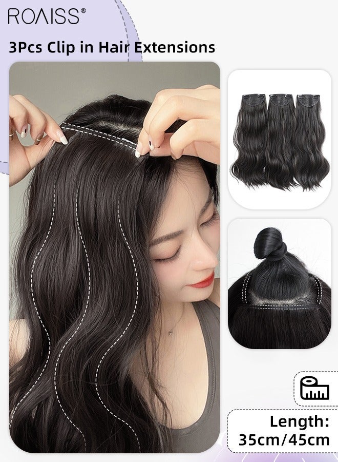 roaiss 3Pcs Clip in Hair Extensions, Invisible Adjustable Long Wavy Synthetic Heat Resistant Hairpieces for Women Girls, Brown Black, 35cm/45cm - Image 1