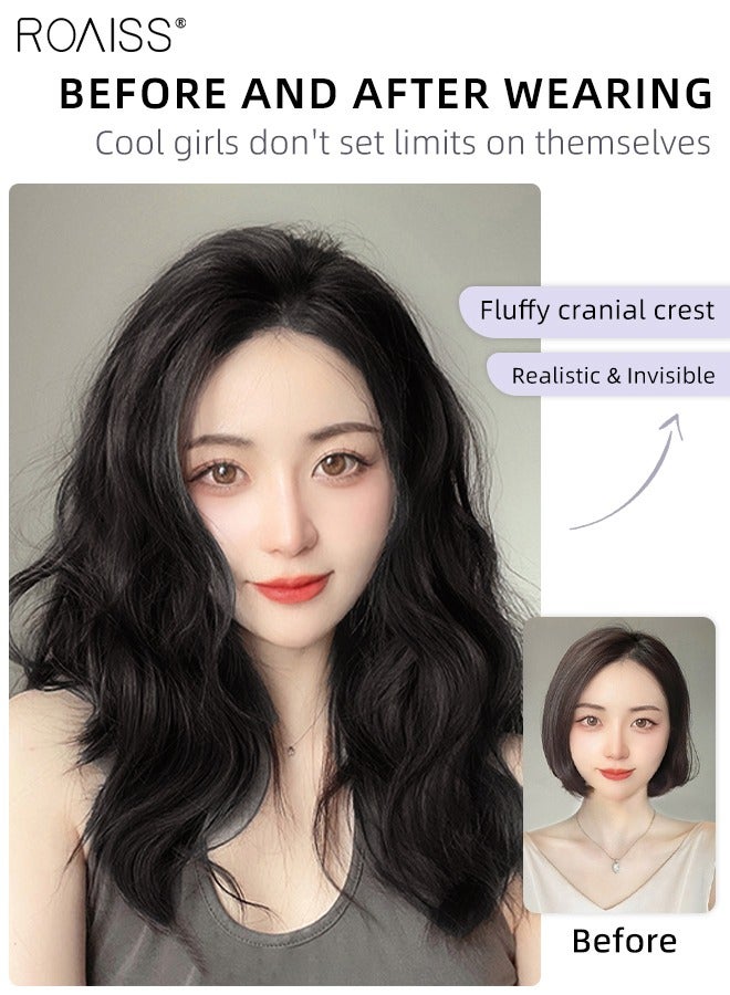 roaiss 3Pcs Clip in Hair Extensions, Invisible Adjustable Long Wavy Synthetic Heat Resistant Hairpieces for Women Girls, Brown Black, 35cm/45cm - Image 2