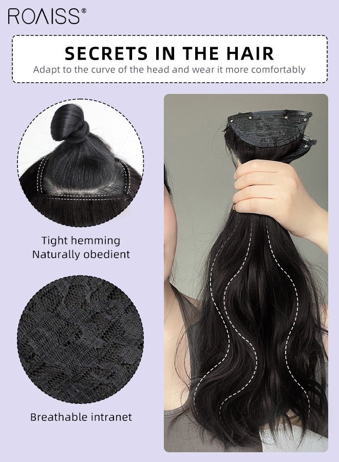 roaiss 3Pcs Clip in Hair Extensions, Invisible Adjustable Long Wavy Synthetic Heat Resistant Hairpieces for Women Girls, Brown Black, 35cm/45cm - Image 4