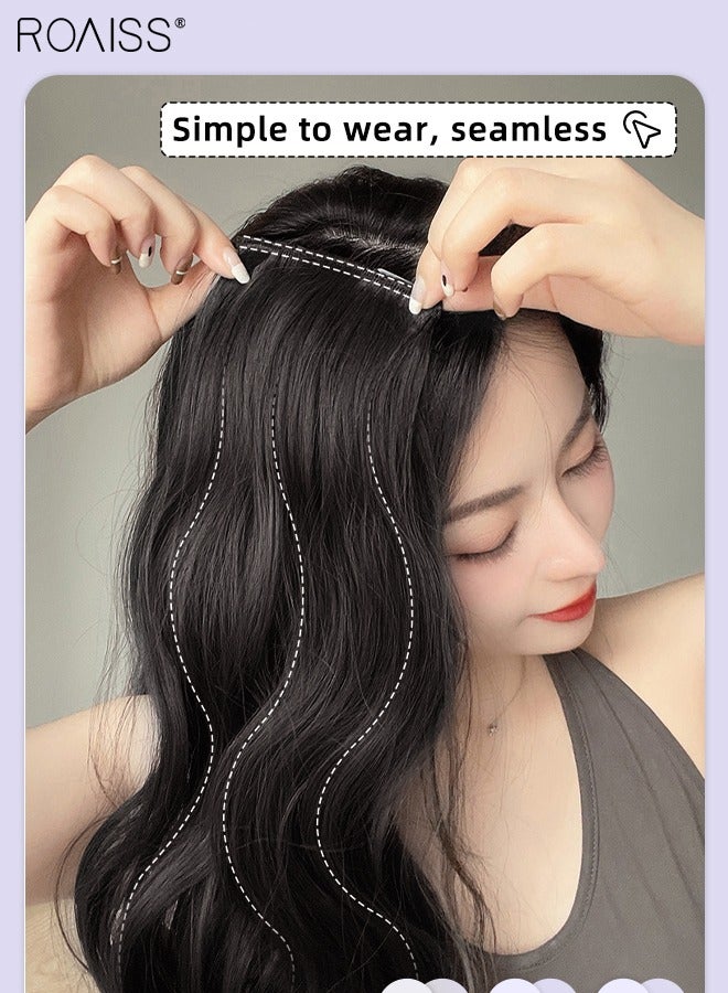 roaiss 3Pcs Clip in Hair Extensions, Invisible Adjustable Long Wavy Synthetic Heat Resistant Hairpieces for Women Girls, Brown Black, 35cm/45cm - Image 5