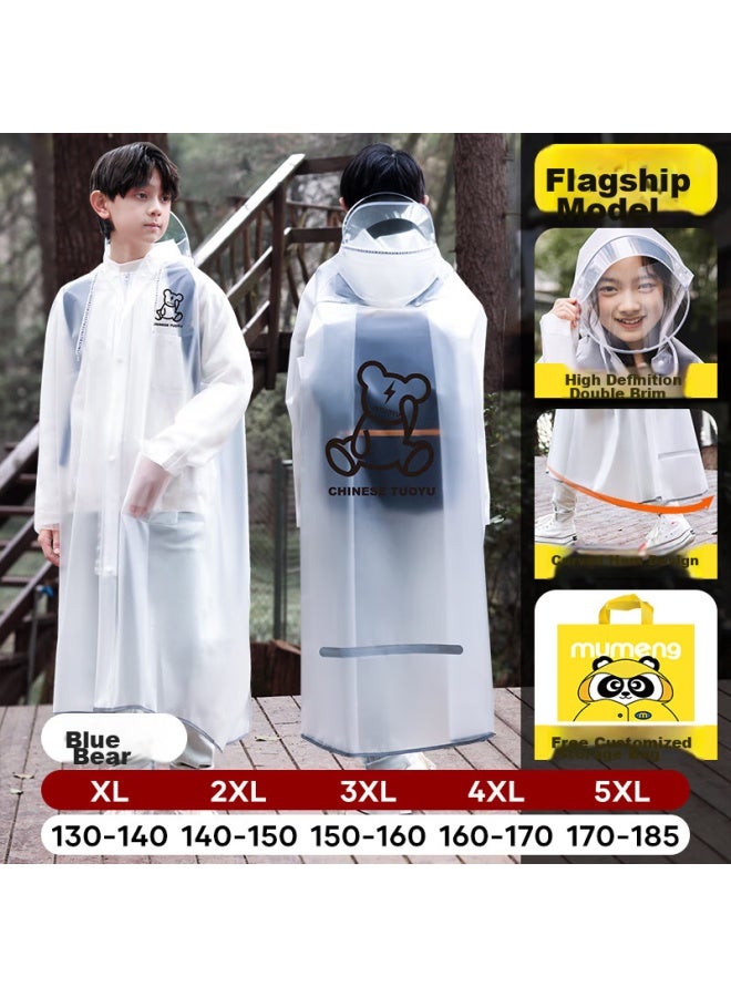 Moremerry Children's Raincoat For Boys And Girls, Students' School Rain Poncho With Backpack Space, Glan Bear, 2XL