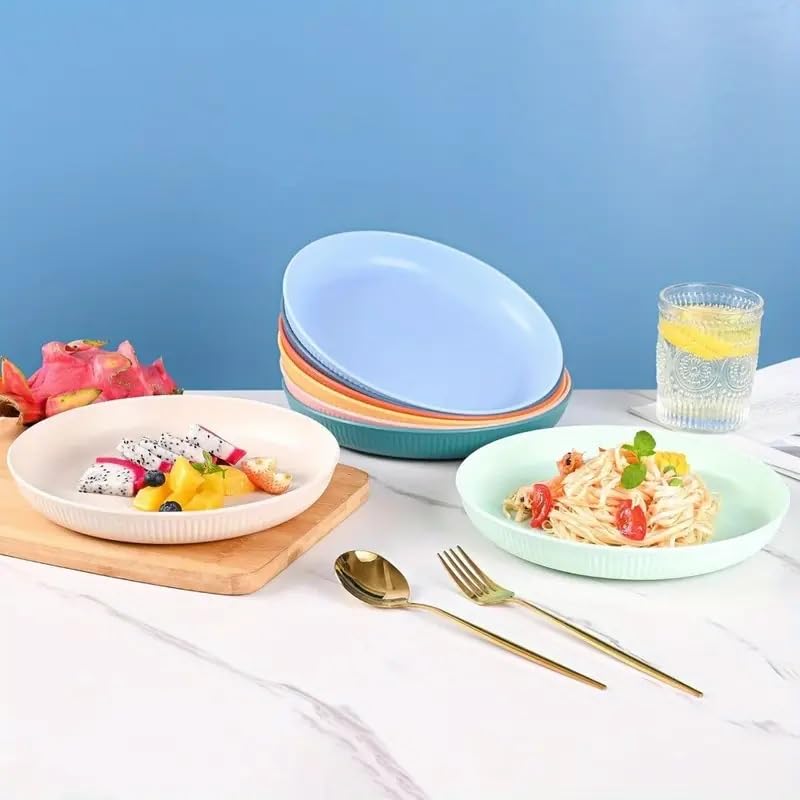 DANSR DANSR Wheat Straw Plate Dinner Dessert Plates Unbreakable Reusable Microwave Dishwasher Safe Lightweight Plates for Kitchen Camping Party Healthy Salad Plates for Camping 20 CM_Cream_6 Pcs  - Image 2