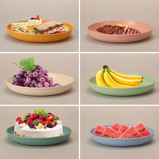 DANSR DANSR Wheat Straw Plate Dinner Dessert Plates Unbreakable Reusable Microwave Dishwasher Safe Lightweight Plates for Kitchen Camping Party Healthy Salad Plates for Camping 20 CM_Cream_6 Pcs  - Image 5