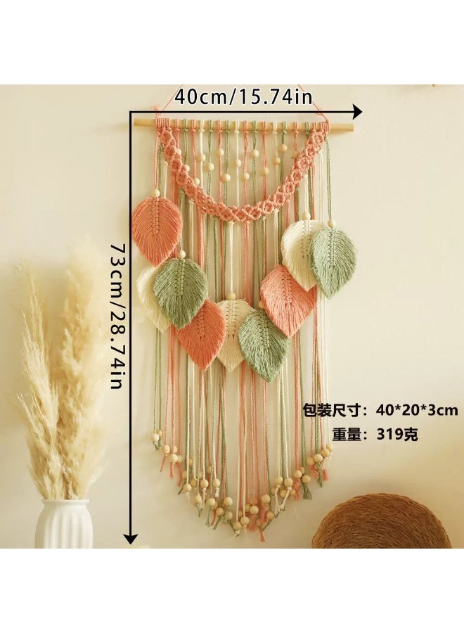 Source Factory | Handwoven Bohemian Leaf Macrame Wall Hanging - High-Quality Cotton Thread + Solid Wood Accessories, Bulk Customization for Guesthouse Soft Decoration